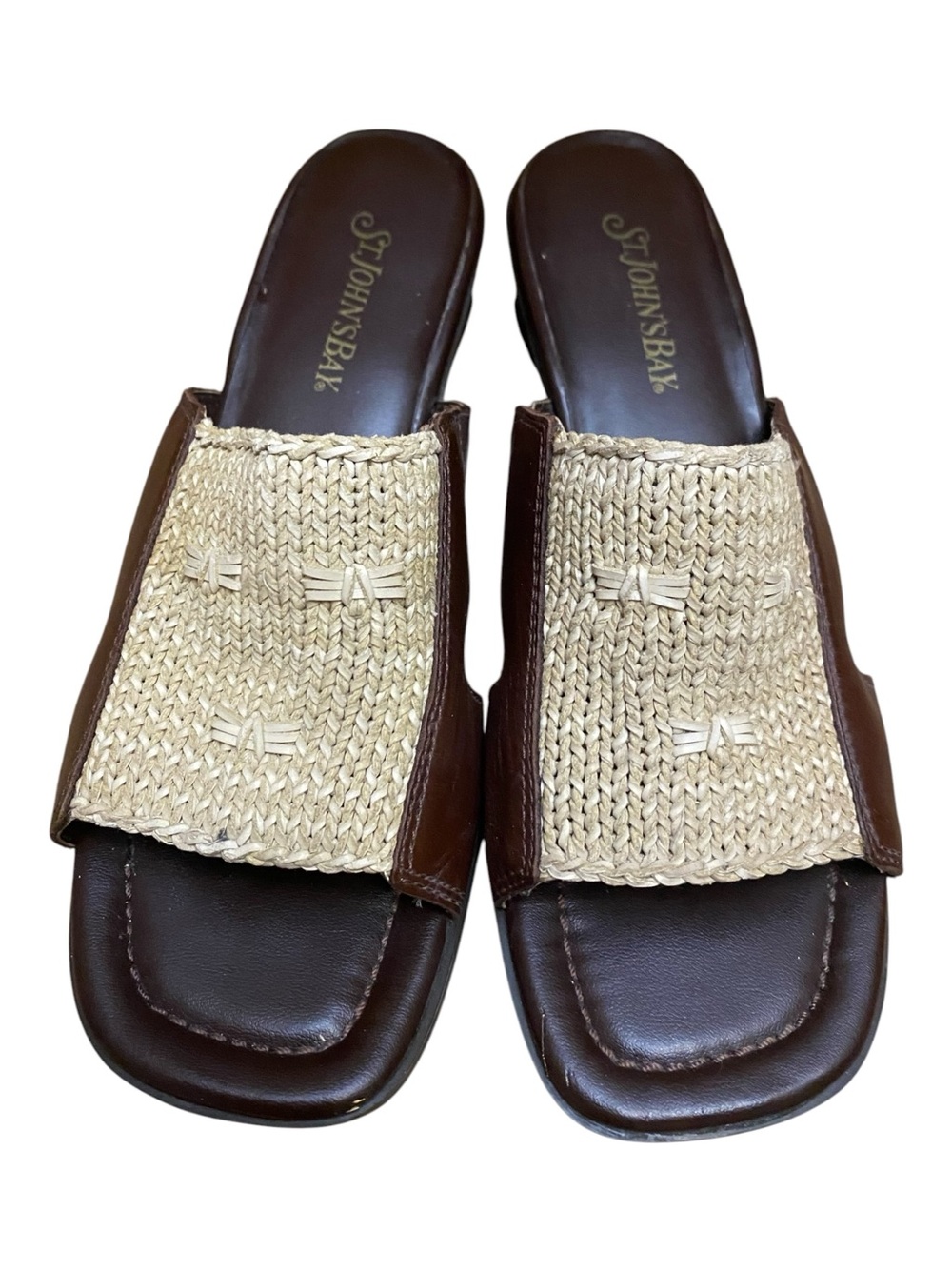 St. John’s Bay Y2k Style Woven Leather Upper Slide Sandals